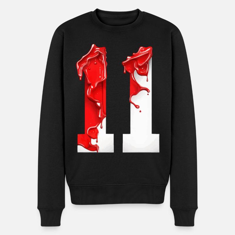NR. 11 NUMMER 11 ROT WEIß 11. GEBURTSTAG - Männer Premium Bio Pullover - Schwarz