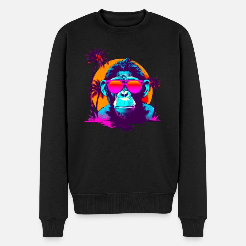 CoolChimpSunglassesRetroSunset - Männer Premium Bio Pullover - Schwarz