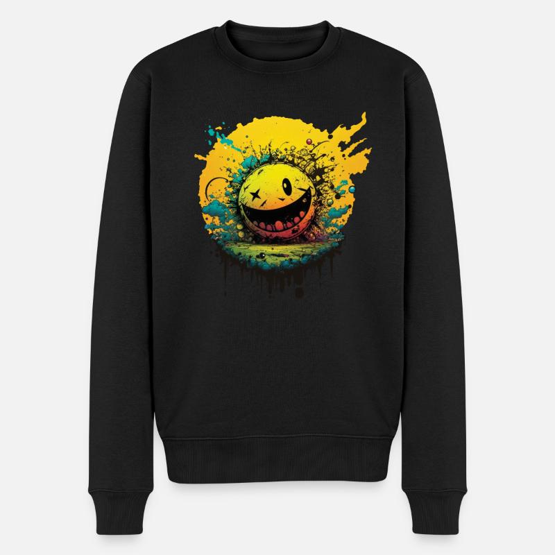 bunt und crazy , emoticon lustiges gelbes Gesicht - Männer Premium Bio Pullover - Schwarz