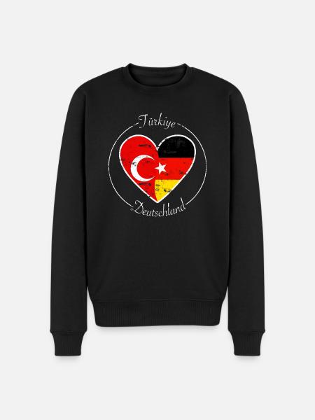 Türkiye und Deutschland Herz Logo weiß - Männer Premium Bio Pullover - Schwarz