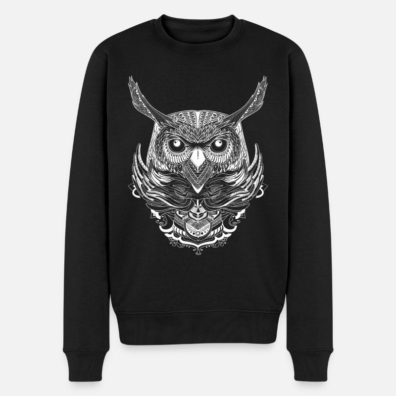 Eule Uhu - Männer Premium Bio Pullover - Schwarz