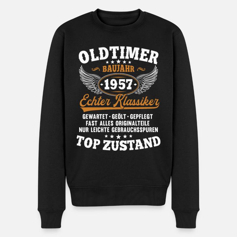 Oldtimer Baujahr 1957 Jahrgang Geburtstag Geschenk - Männer Premium Bio Pullover - Schwarz