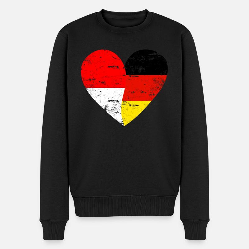 Indonesien Deutschland Flaggenherz - Männer Premium Bio Pullover - Schwarz