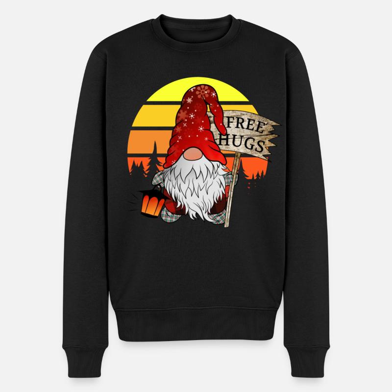 Gnom Weihnachts Wichtel mit Gratis Umarmung - Männer Premium Bio Pullover - Schwarz