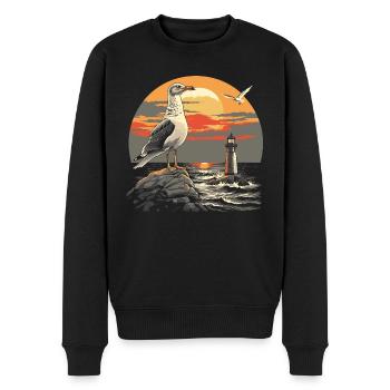 Mouette Oiseau De Mer Phare Coucher De Soleil - Pull Premium bio Homme - noir - Devant - Nico (187cm)