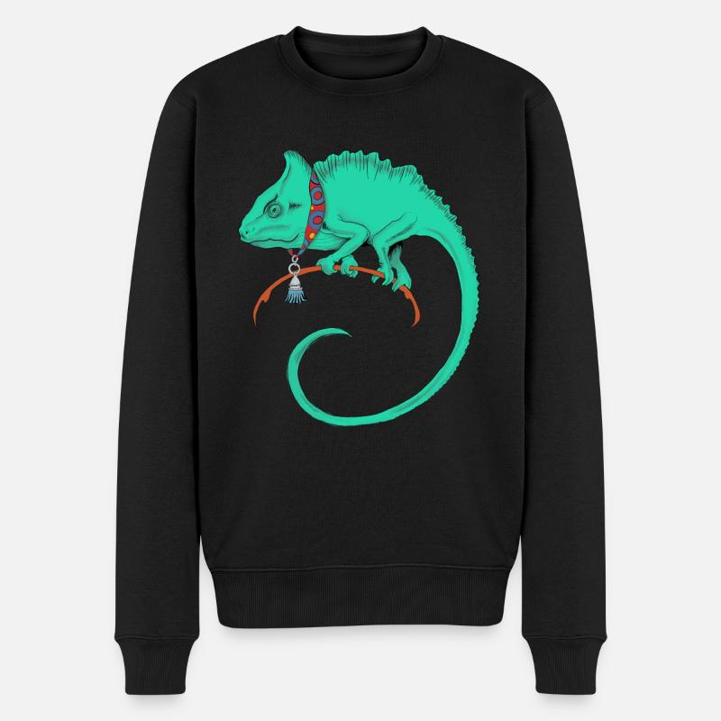 Un beau caméléon vert dessiné - Pull Premium bio Homme - noir