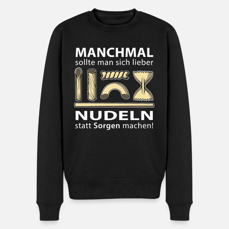Nudeln statt Sorgen machen - Männer Premium Bio Pullover - Schwarz