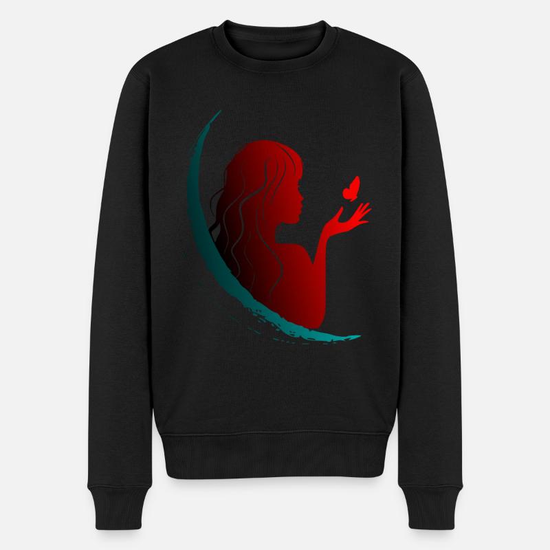 Gesicht Frau Silhouette - Männer Premium Bio Pullover - Schwarz