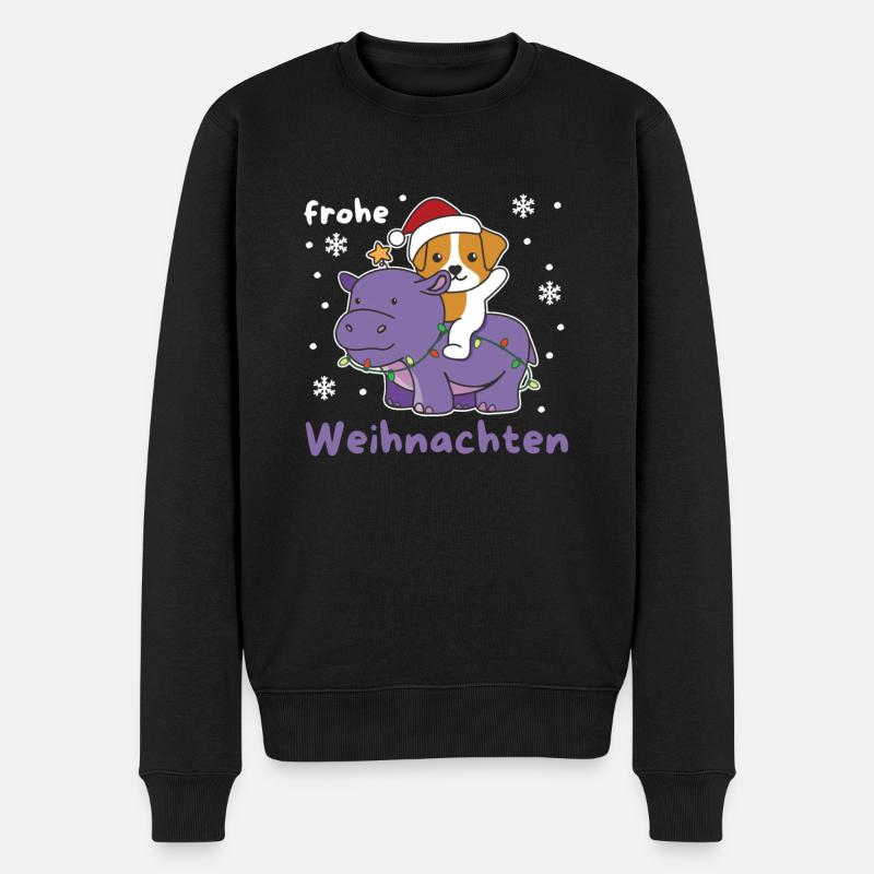 Weihnachts Hippo Jack Russell frohe Weihnachten - Männer Premium Bio Pullover - Schwarz