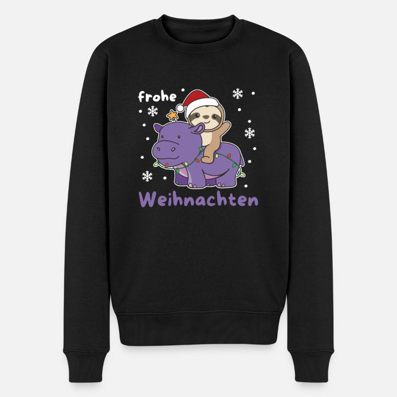 Weihnachts Hippo Faultier frohe Weihnachten Hippo - Männer Premium Bio Pullover - Schwarz