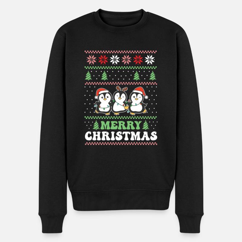 Merry Christmas retro ugly christmas Pinguin - Männer Premium Bio Pullover - Schwarz