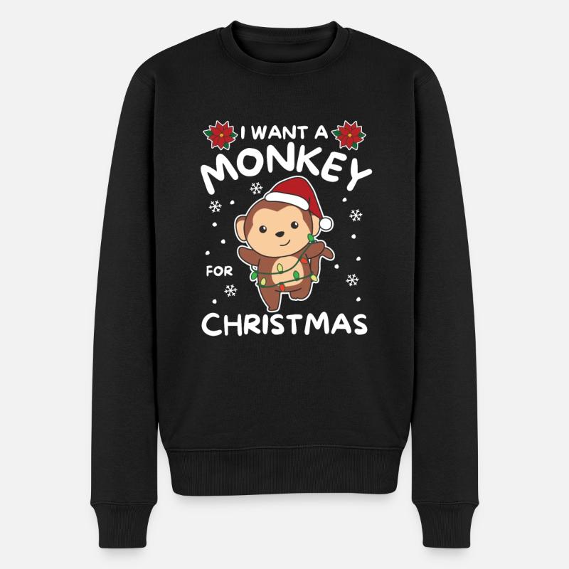 Ich will ein Affe zu Weihnachten süße Affen - Männer Premium Bio Pullover - Schwarz