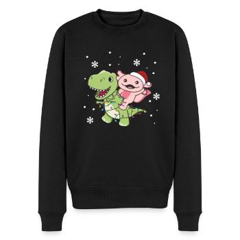 Axolotl Trex Weihnachten Schnee Winter Tiere - Männer Premium Bio Pullover - Schwarz - Vorne - Nico (187cm)