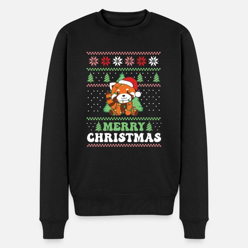 Merry Christmas retro ugly christmas Roter Panda - Männer Premium Bio Pullover - Schwarz