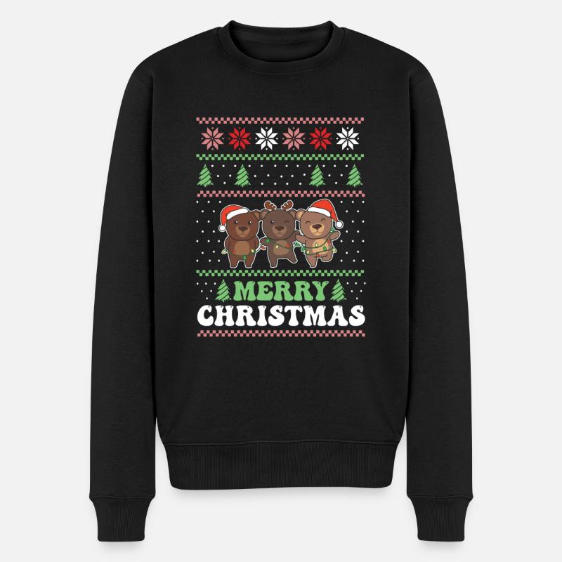 Merry Christmas retro ugly christmas Bär - Männer Premium Bio Pullover - Schwarz