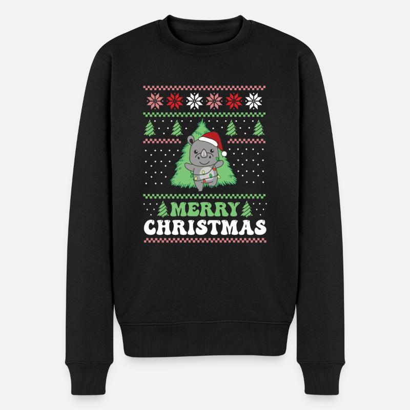 Merry Christmas retro ugly christmas Nashorn - Männer Premium Bio Pullover - Schwarz