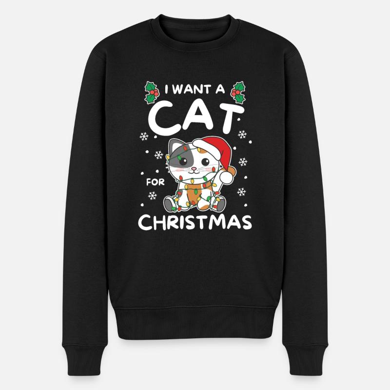 Ich will ein Katze zu Weihnachten süße Katzen - Männer Premium Bio Pullover - Schwarz