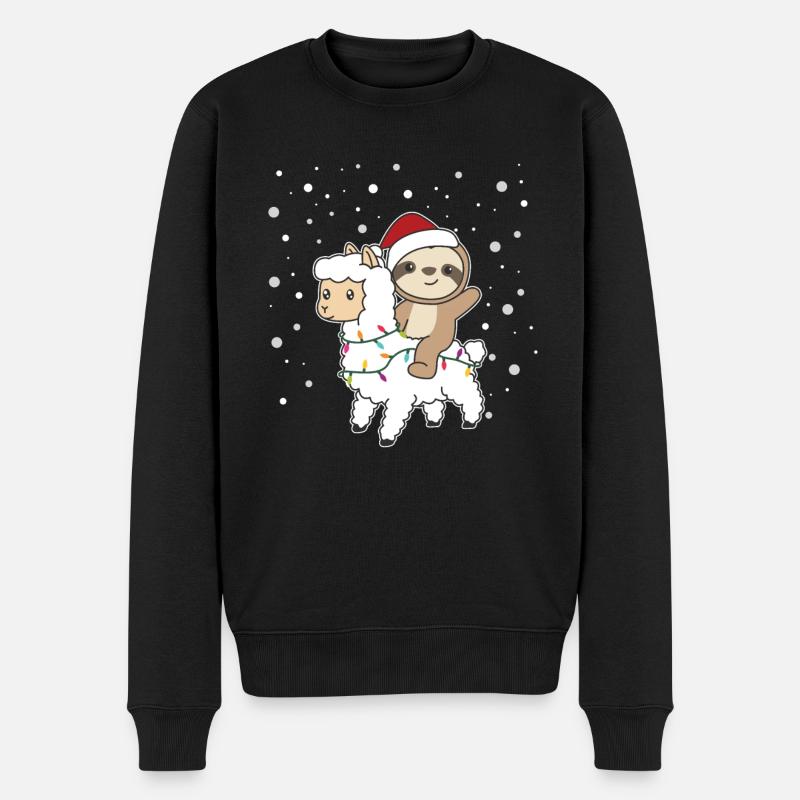 Faultier Lama Weihnachten Schnee Winter Tiere - Männer Premium Bio Pullover - Schwarz