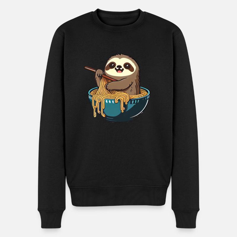 But first Ramen süße Faultier isst Ramen - Männer Premium Bio Pullover - Schwarz