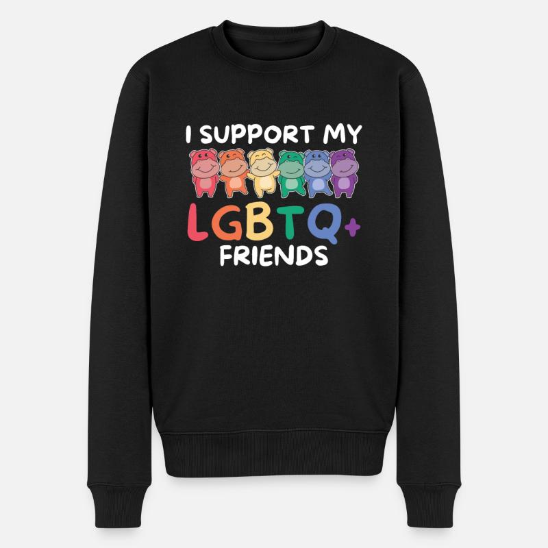 Rainbow Flag Gay Pride LGBTQ Hippo - Männer Premium Bio Pullover - Schwarz