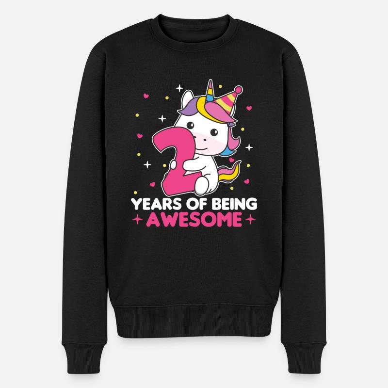 Einhorn zum 2. Geburtstag Kinder zwei Jahre alt - Männer Premium Bio Pullover - Schwarz