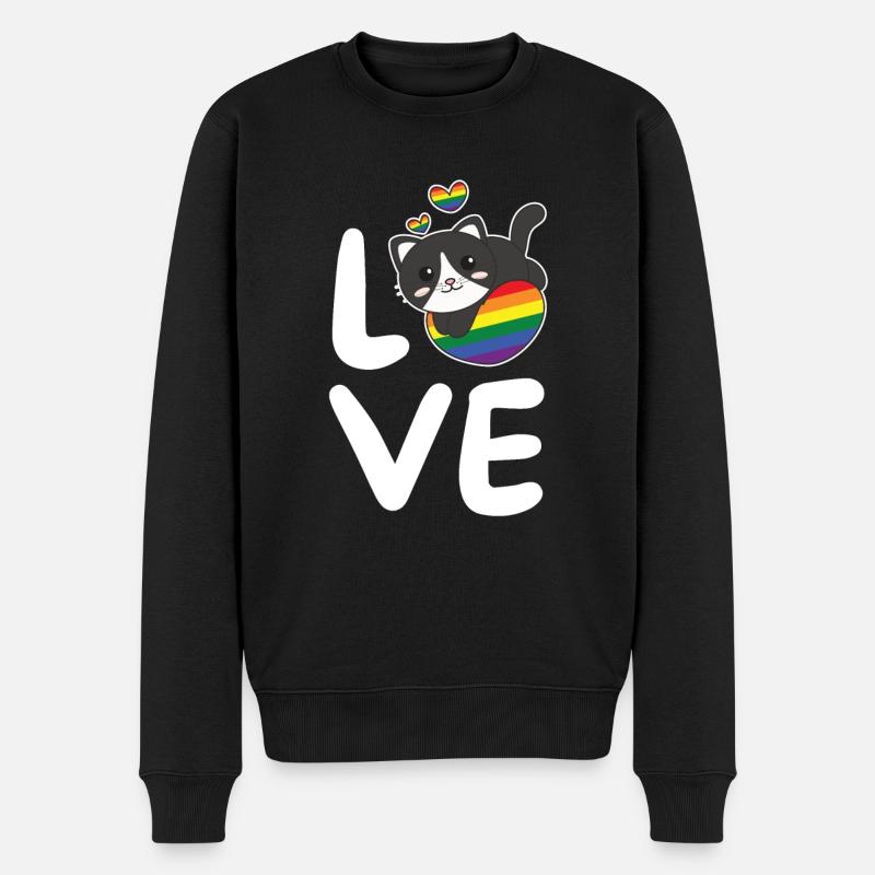 Regenbogen Flag Pride LGBTQ süßer Katze Love - Männer Premium Bio Pullover - Schwarz