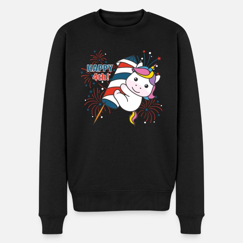 Einhorn für den vierten Juli Feuerwerk Rakete - Männer Premium Bio Pullover - Schwarz