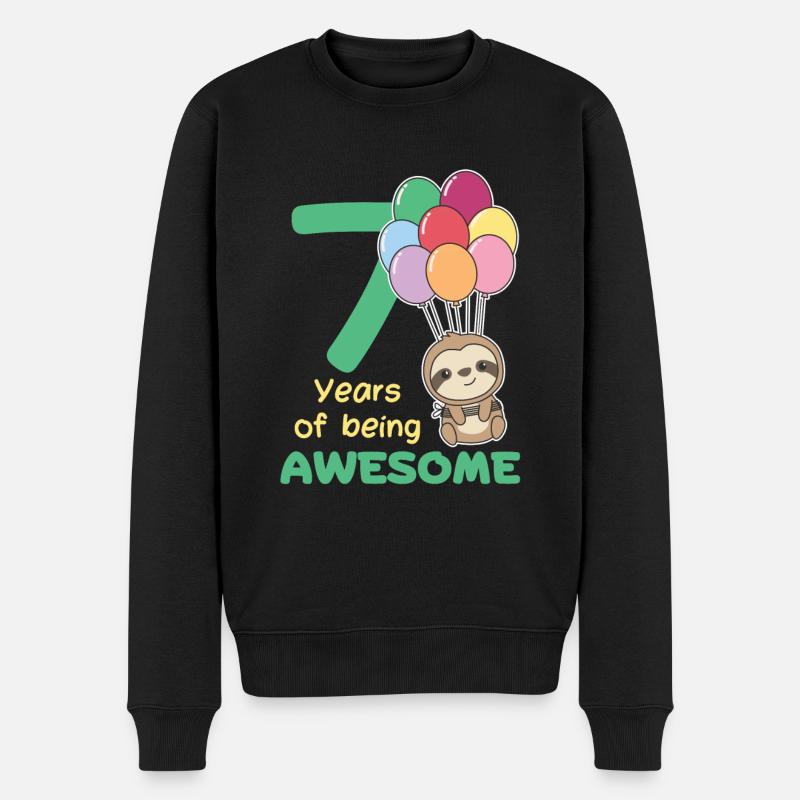 Faultier zum 7. Geburtstag Kinder sieben Jahre alt - Männer Premium Bio Pullover - Schwarz