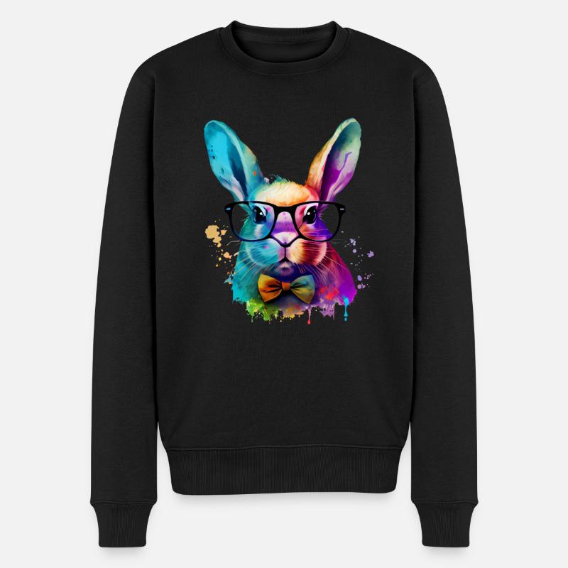 Wasserfarben Hase mit Brille süße Tiere - Männer Premium Bio Pullover - Schwarz