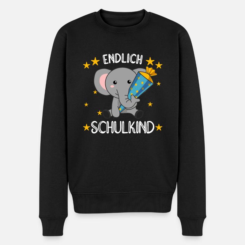endlich Schulkind Einschulung Schule Elefant - Männer Premium Bio Pullover - Schwarz