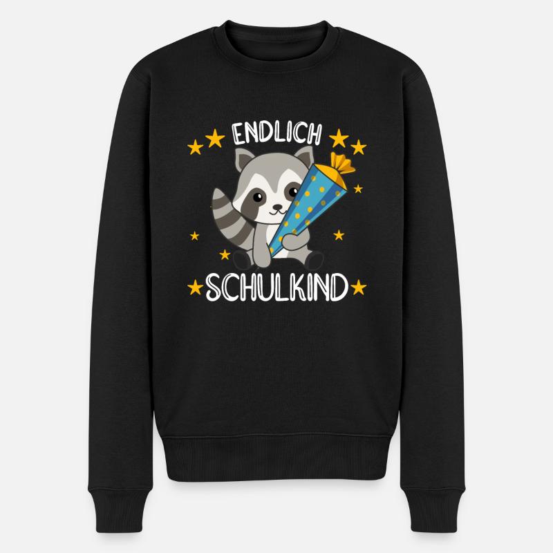 endlich Schulkind Einschulung Schule Waschbär - Männer Premium Bio Pullover - Schwarz