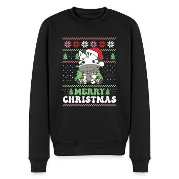 Merry Christmas retro ugly christmas Zebra - Männer Premium Bio Pullover - Schwarz - Vorne - Nico (187cm)