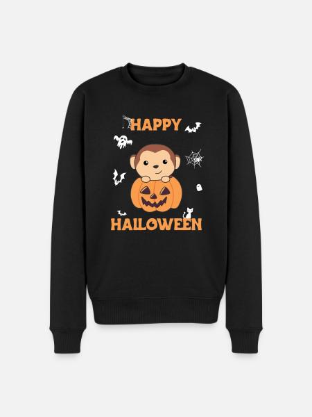 Monkey in pumpkin cute monkey Happy Halloween - Men's Premium Organic Jumper - black