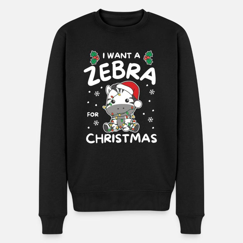 Ich will ein Zebra zu Weihnachten süße Zebras - Männer Premium Bio Pullover - Schwarz