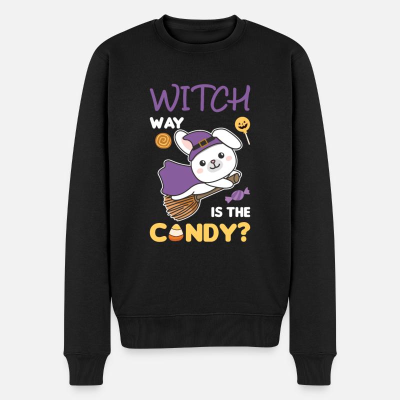 Hase Hexen Witch way is the candy Happy Halloween - Männer Premium Bio Pullover - Schwarz