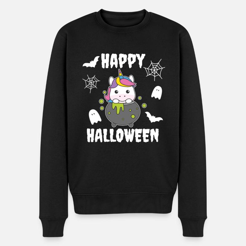 Einhorn Happy Halloween Hexenkessel Fledermaus - Männer Premium Bio Pullover - Schwarz