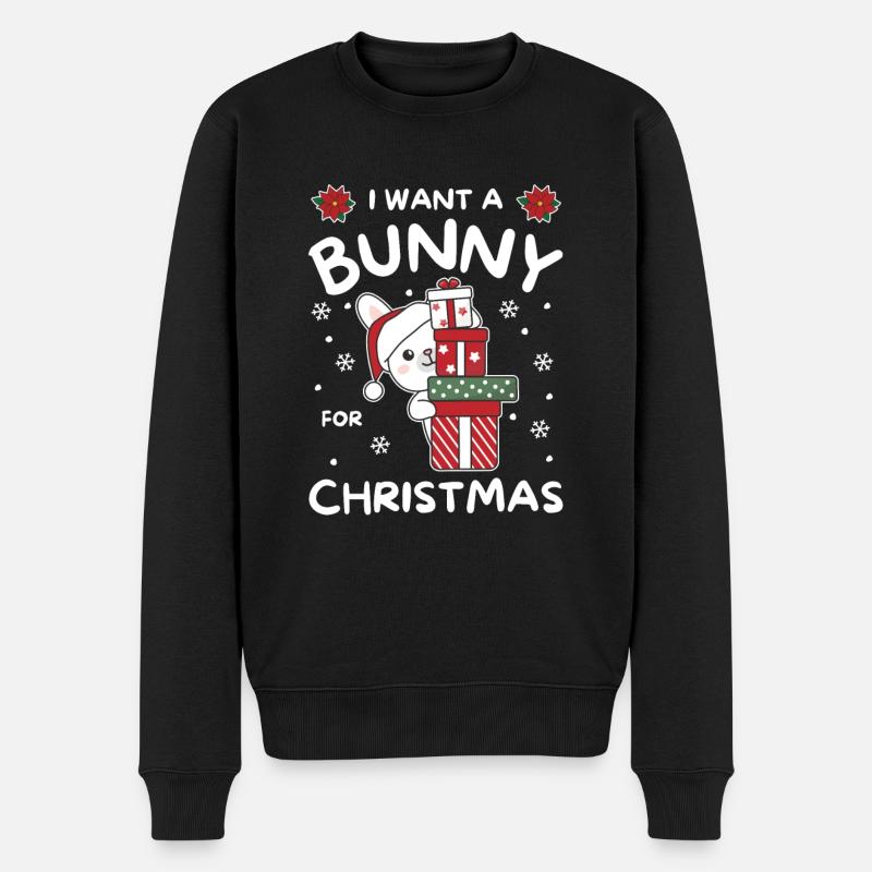 Ich will ein Hase zu Weihnachten süße Hasen - Männer Premium Bio Pullover - Schwarz