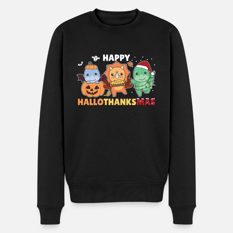 Happy Hallothanksmas Dino Weihnachts Dinos - Männer Premium Bio Pullover - Schwarz