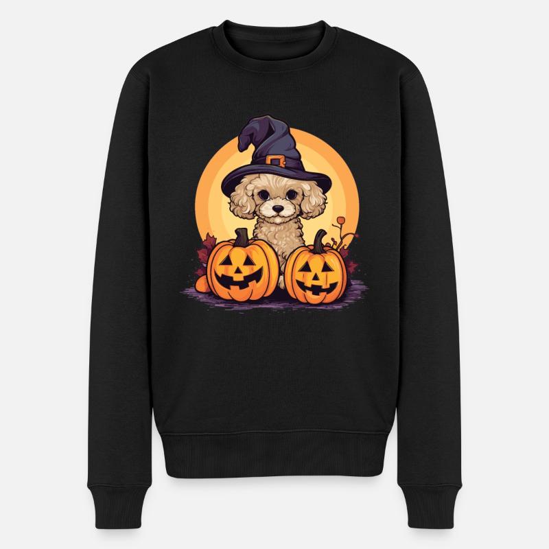 Halloween Hexenhut Kürbis Hund Pudel - Männer Premium Bio Pullover - Schwarz