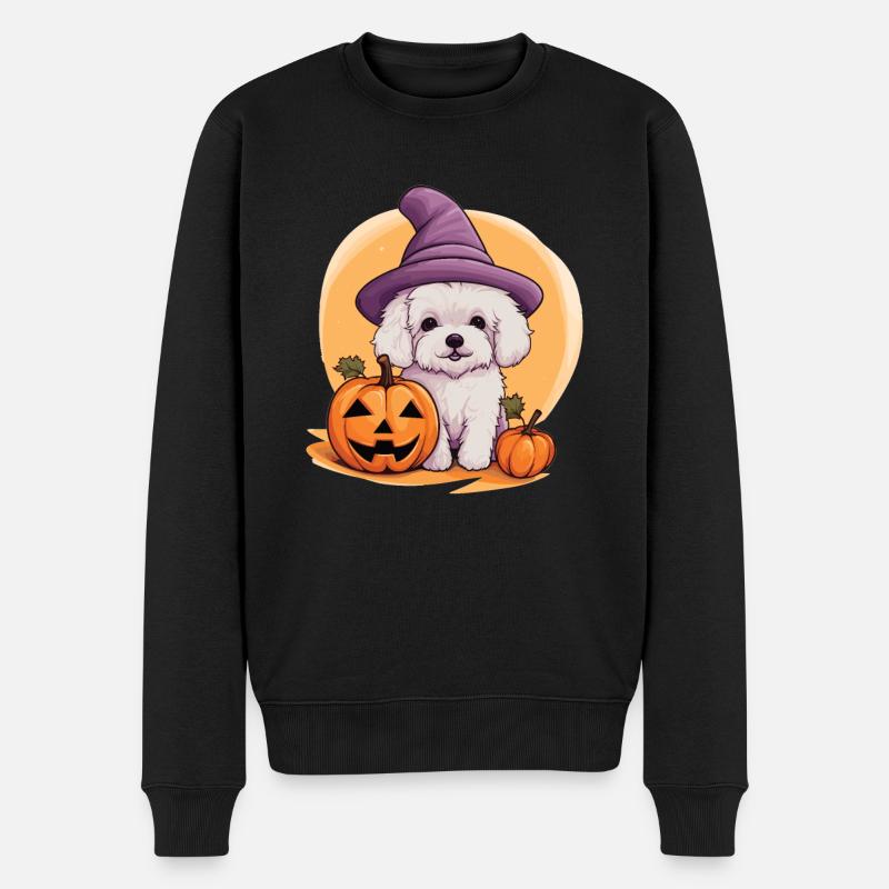 Halloween Witch Hat Pumpkin Dog Bichon Frise - Pull Premium bio Homme - noir