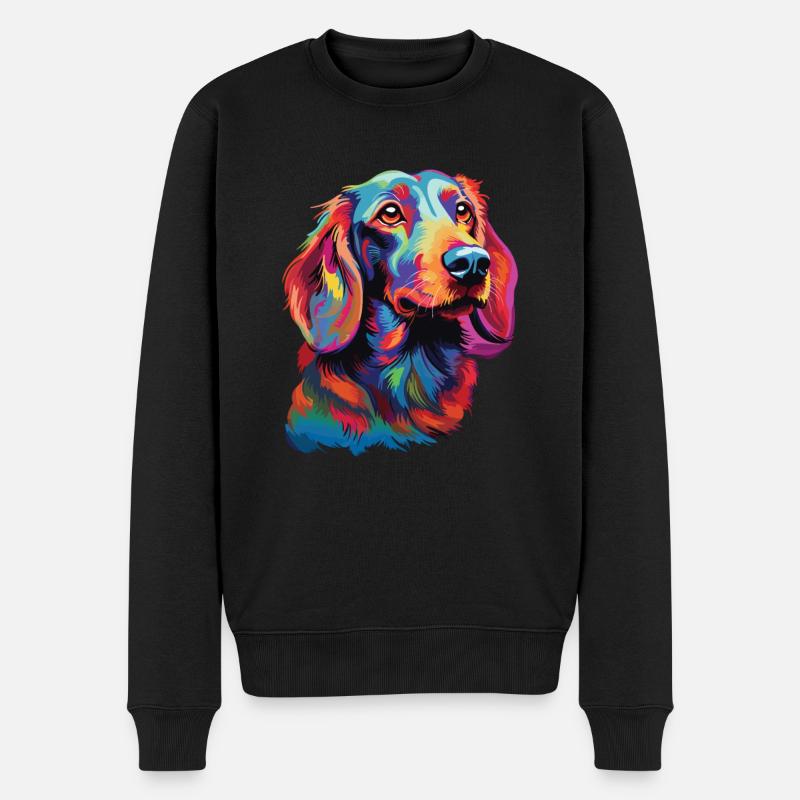 Wasserfarben Farbenfroher Dackel - Männer Premium Bio Pullover - Schwarz