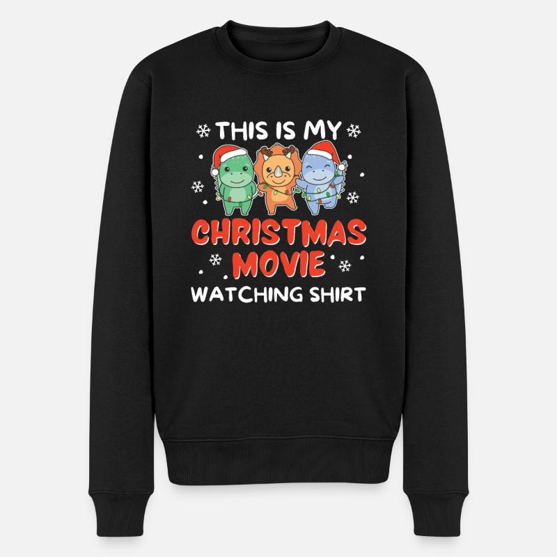Dino Christmas Movie Watching - Männer Premium Bio Pullover - Schwarz