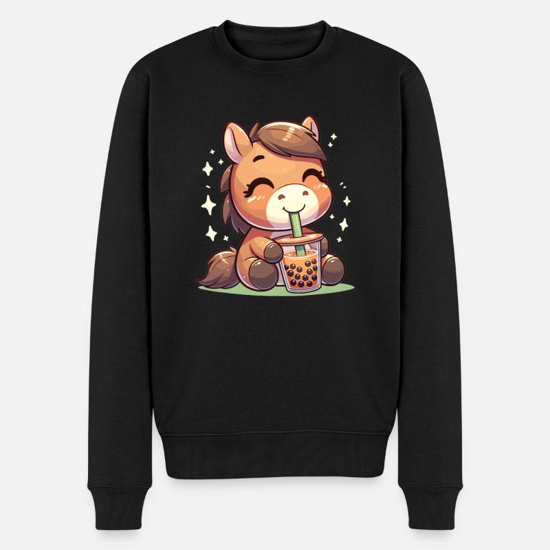 Kawaii Pferde Bubble Tea Boba Pferd - Männer Premium Bio Pullover - Schwarz