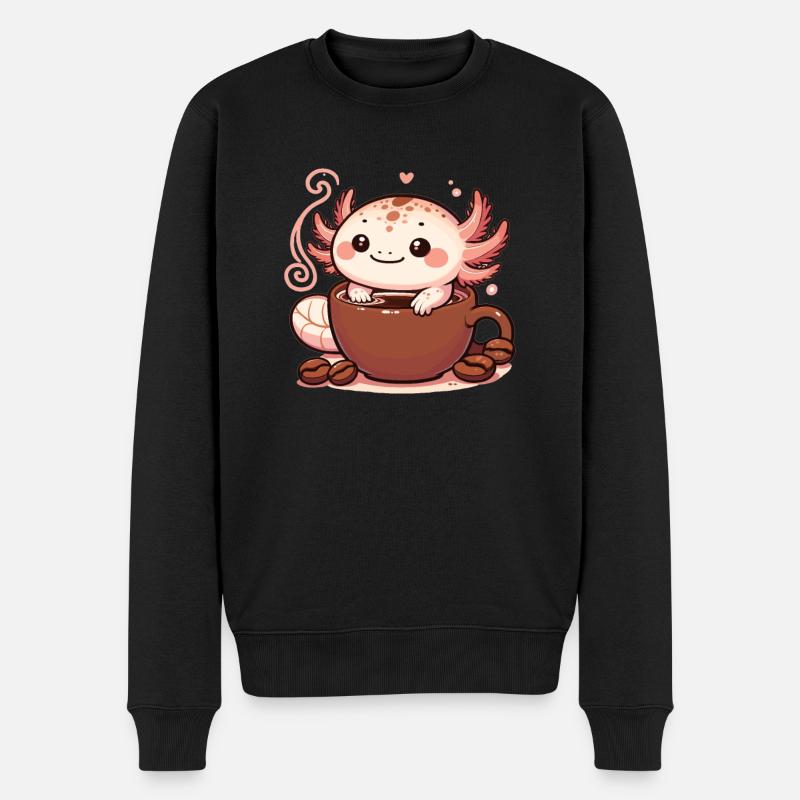 Kaffeebohnen mit Kaffee Axolotl - Männer Premium Bio Pullover - Schwarz
