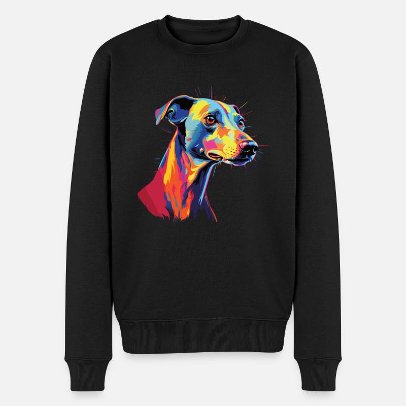 Wasserfarben Farbenfroher Whippet - Männer Premium Bio Pullover - Schwarz