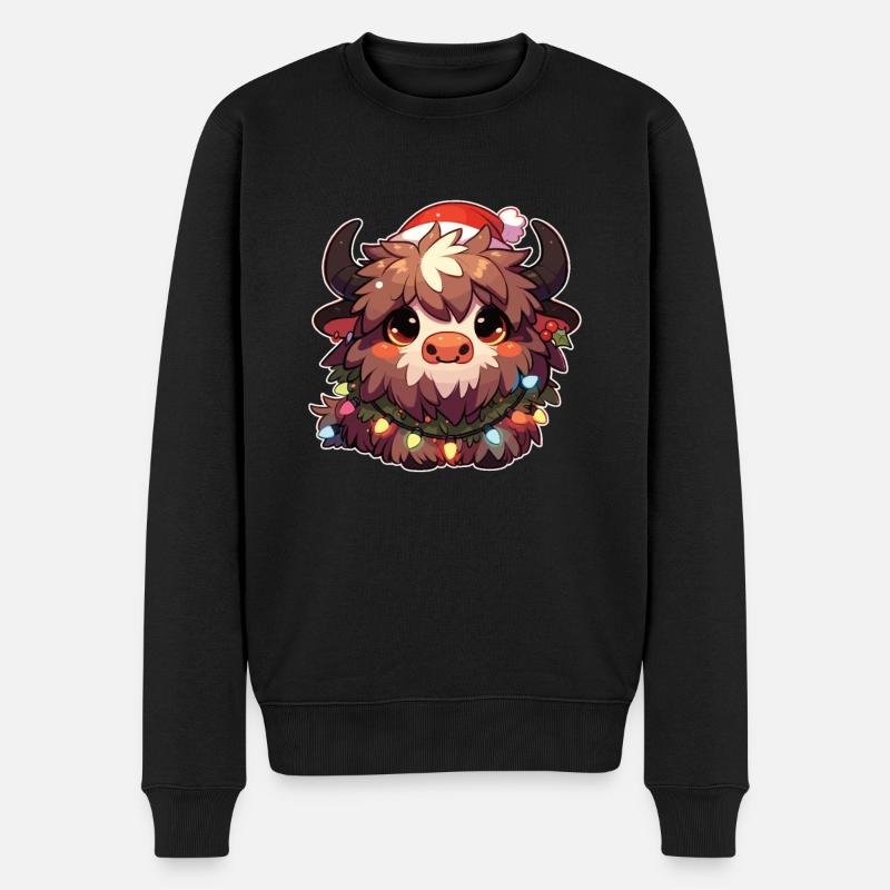 Weihnachtsmütze Weihnachten Lichterkette Yak - Männer Premium Bio Pullover - Schwarz