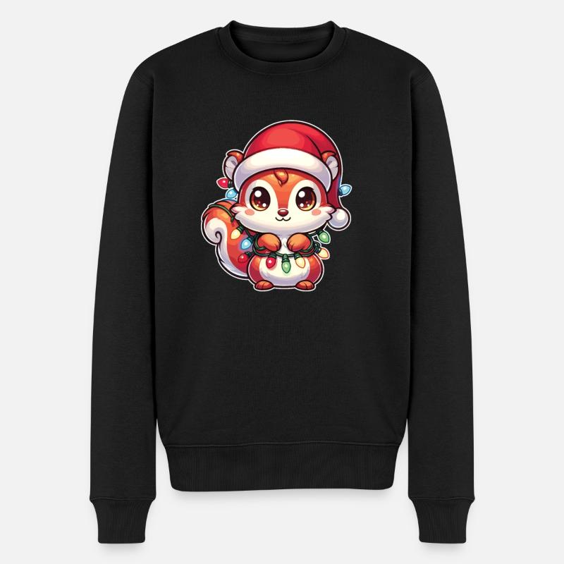 Weihnachten Lichterkette Eichhörnchen - Männer Premium Bio Pullover - Schwarz