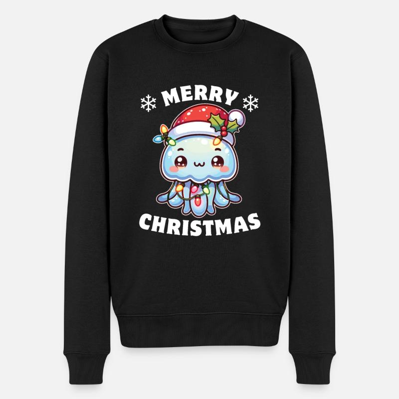 Weihnachtsmütze Weihnachten Lichterkette Qualle - Männer Premium Bio Pullover - Schwarz