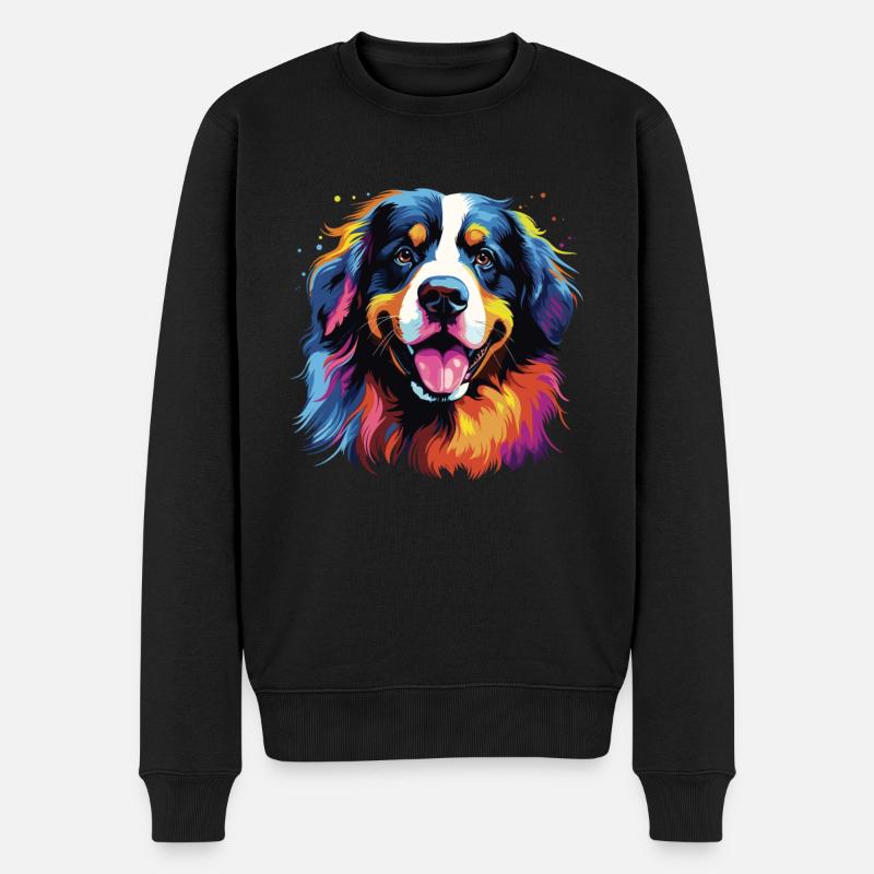 Wasserfarben Farbenfroher Berner Sennenhund - Männer Premium Bio Pullover - Schwarz