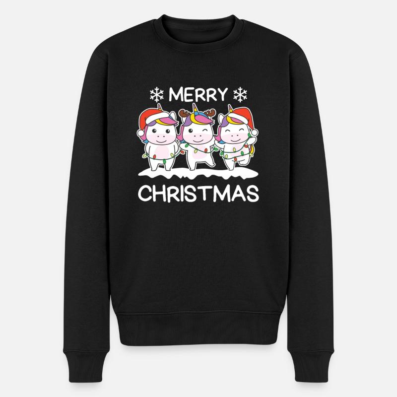 Frohe Weihnachten Einhorn Heiligabend Einhörner - Männer Premium Bio Pullover - Schwarz